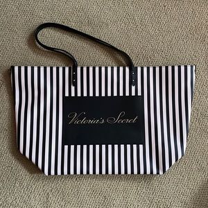 Victoria’s Secret pink and black striped tote bag